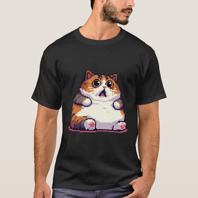 Camiseta Imagem em pixel de gato laranja chocado (Frente)