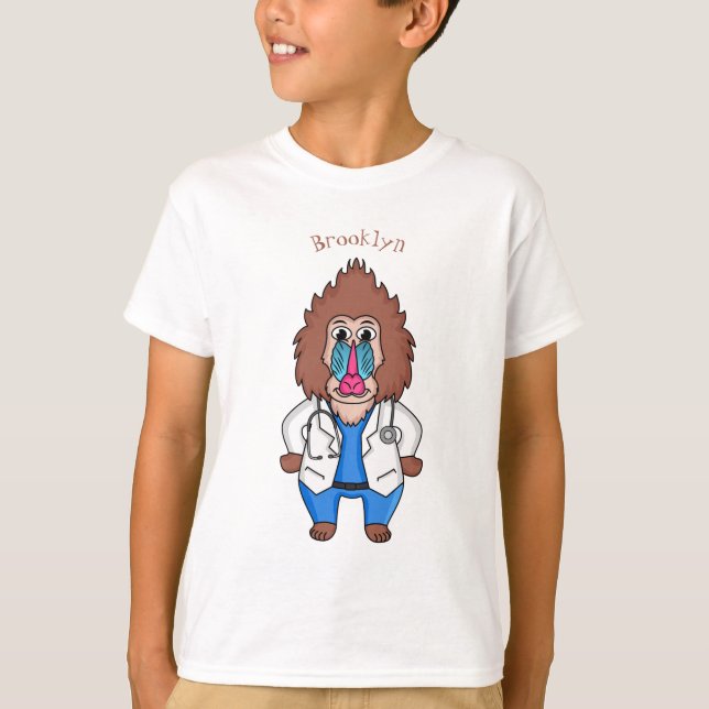Camiseta Imagem engraçada de cartoon do mandril doutor (Frente)
