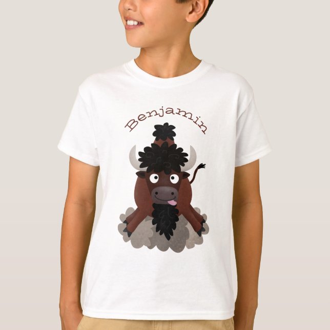 Camiseta Imagem engraçada de desenho animado de bisonte de  (Frente)