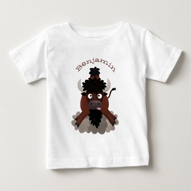 Camiseta Imagem engraçada de desenho animado de bisonte de  (Frente)