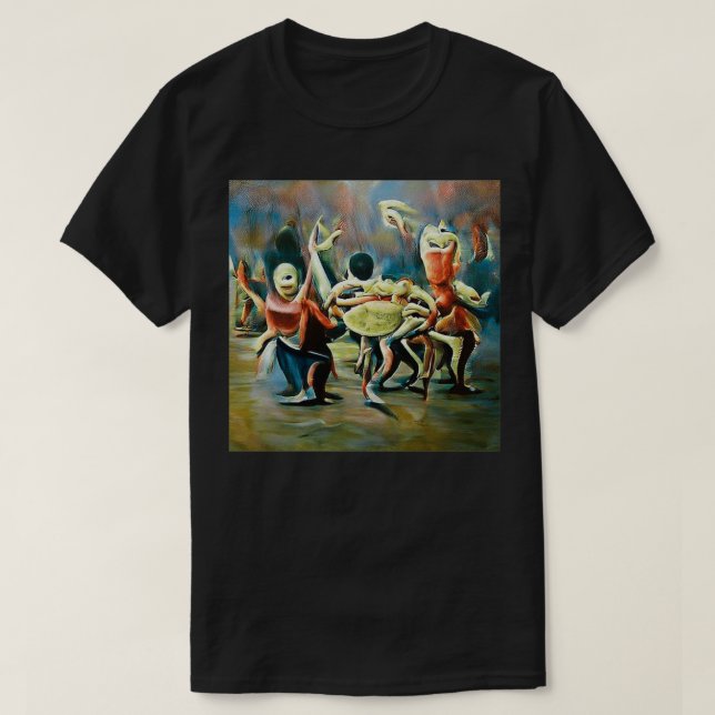 Camiseta Imagem gerada pela IA Óleo dançante de pessoas car (Frente do Design)