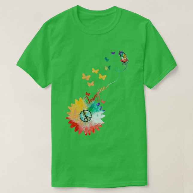 Camiseta Imagine Hippie do Sinal de Paz da Terra da Borbole (Frente do Design)