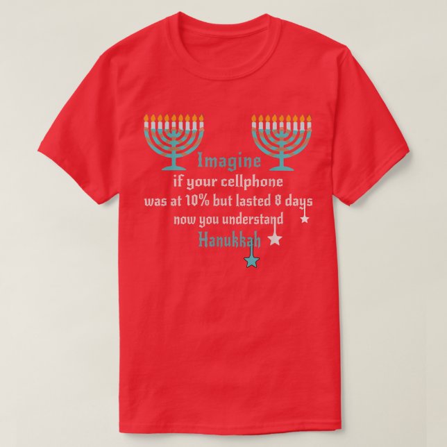 Camiseta Imagine Seu Celular Entender Menorah Hanukkah (Frente do Design)