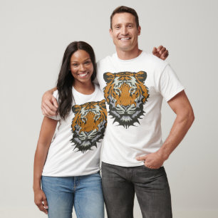 Camiseta Imitação de Bordado Cabeça de Tigre