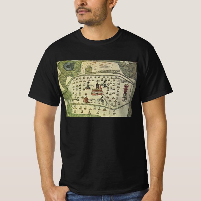 Camiseta Império Asteca de Montezuma, mapa mundial antigo,  (Frente)