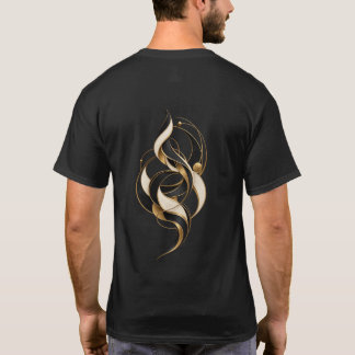 Camiseta Impressão Abstrata de Luxo Preto Creme Dourado nas