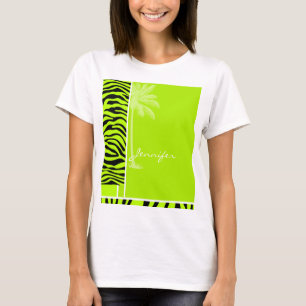Camiseta Impressão animal das listras Chartreuse da zebra;