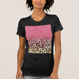 Camiseta Impressão animal do leopardo cor-de-rosa bonito d