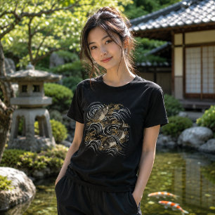 Camiseta Impressão Antiga de Peixes Koi Japoneses