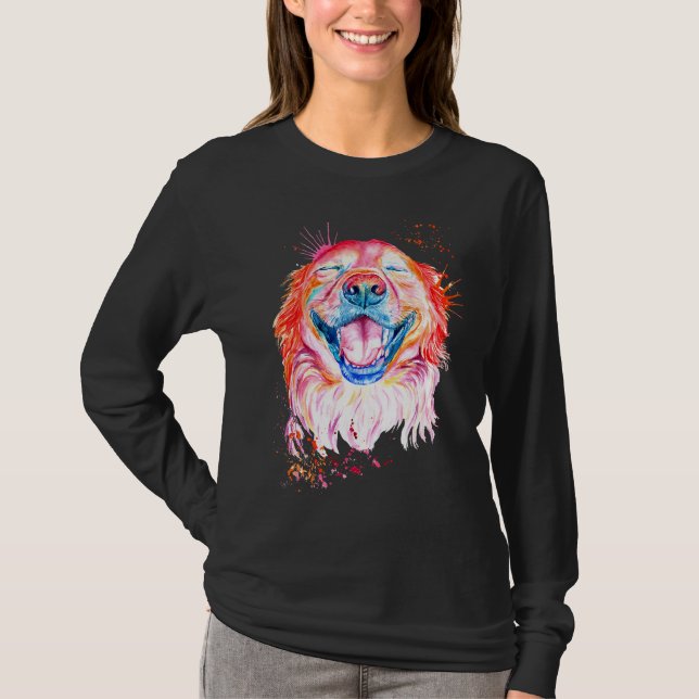 Camiseta Impressão aquática de Retriever de Ouro Feliz (Frente)
