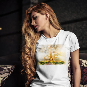 Camiseta Impressão artística de aquarela do pôr do sol da T