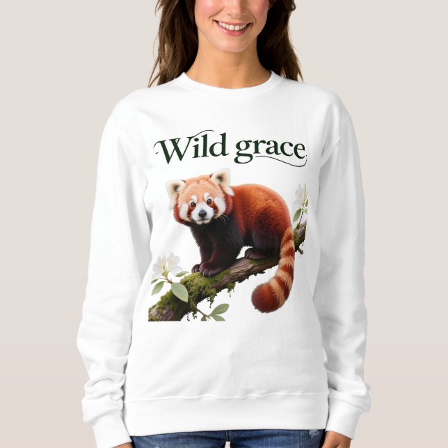 Camiseta Impressão artística de Panda Vermelho com Flores d (Frente)