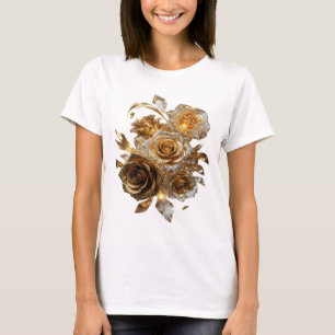Camiseta Impressão Artística de ROSAS DORADAS em Prata