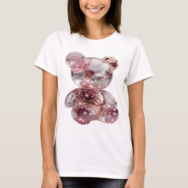 Camiseta Impressão ARTÍSTICA de URSO de PRATA Dourado ROSA (Frente)