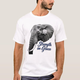 Camiseta Impressão Artística do Elefante Lótus Força na Gra