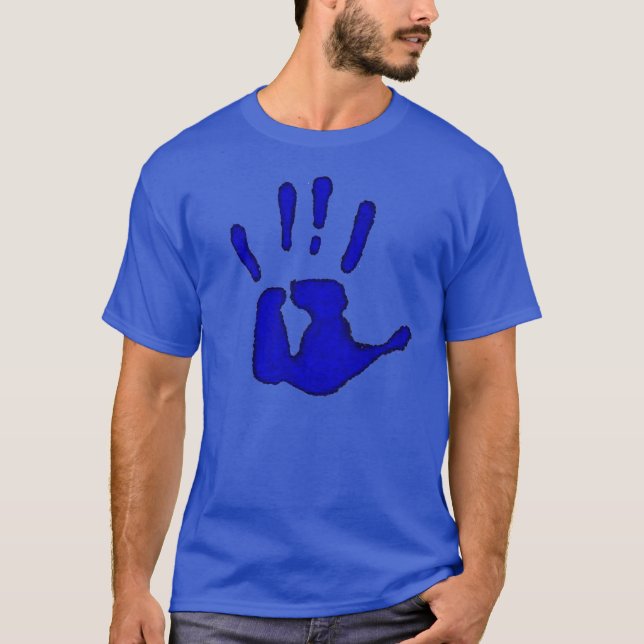 Camiseta Impressão azul grande da mão (Frente)