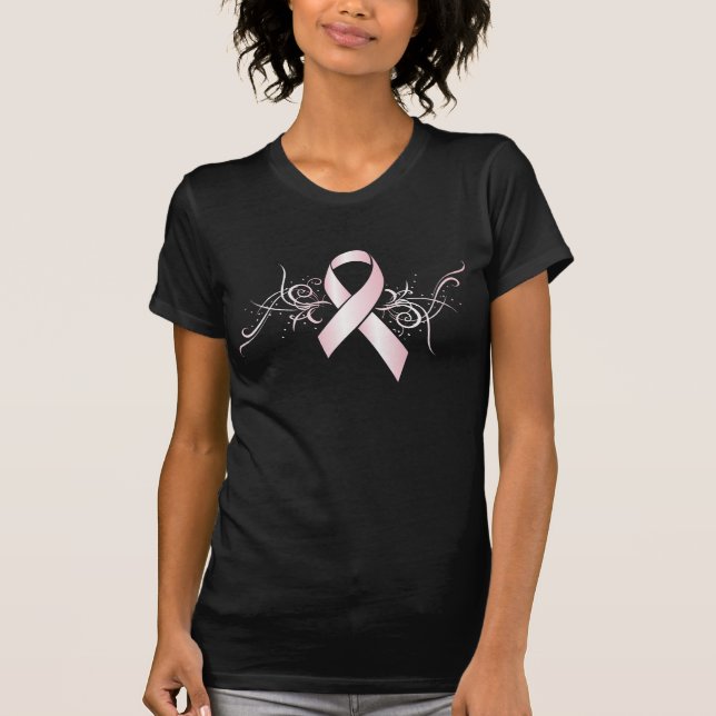 Camiseta Impressão da fita do rosa da consciência do cancro (Frente)