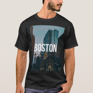 Camiseta Impressão da Paisagem Urbana de Boston Antiga - Ar