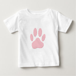 Camiseta Impressão Da Pata De Cão De Tartan, Rosa E Branc