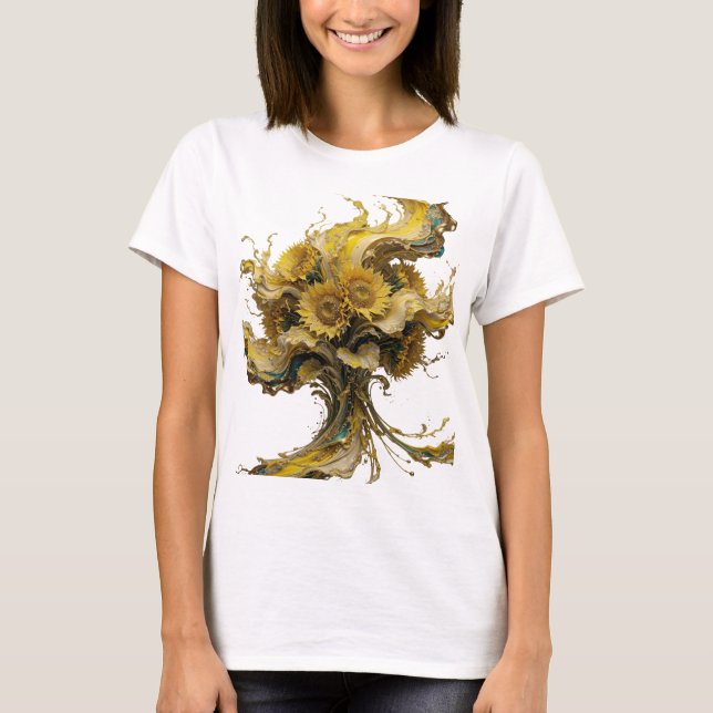 Camiseta Impressão de arte abstrata em ouro Statement (Frente)