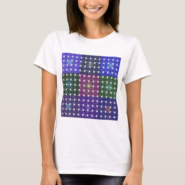 Camiseta Impressão de Arte Azul e Roxo Verificado (Frente)