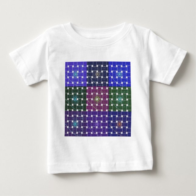 Camiseta Impressão de Arte Azul e Roxo Verificado (Frente)
