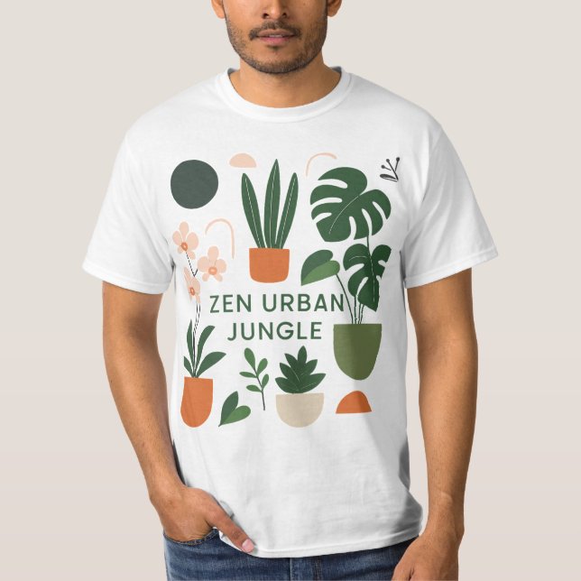 Camiseta Impressão de Arte Botânica Moderna: Zen Urban Jung (Frente)