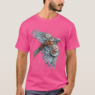 Camiseta Impressão de Arte com Ilustração Mecânica de Aves 