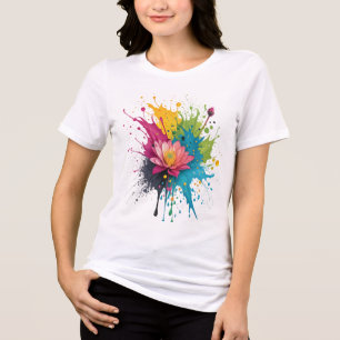 Camiseta Impressão de Arte com Manchas Mínimas de Tinta Aqu