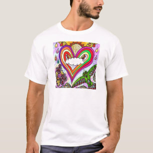 Camiseta Impressão de Arte de Coração Arco-Íris Psicodélico