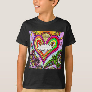 Camiseta Impressão de Arte de Coração Arco-Íris Psicodélico