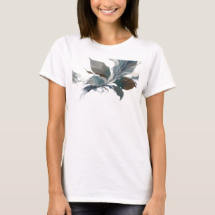 Camiseta Impressão de Arte de Folhas Abstratas Prateadas e