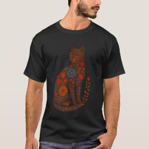 Camiseta Impressão de Arte de Gato Floral Decorativa