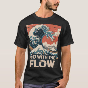 Camiseta Impressão de Arte de Onda 'Vá com o Fluxo'