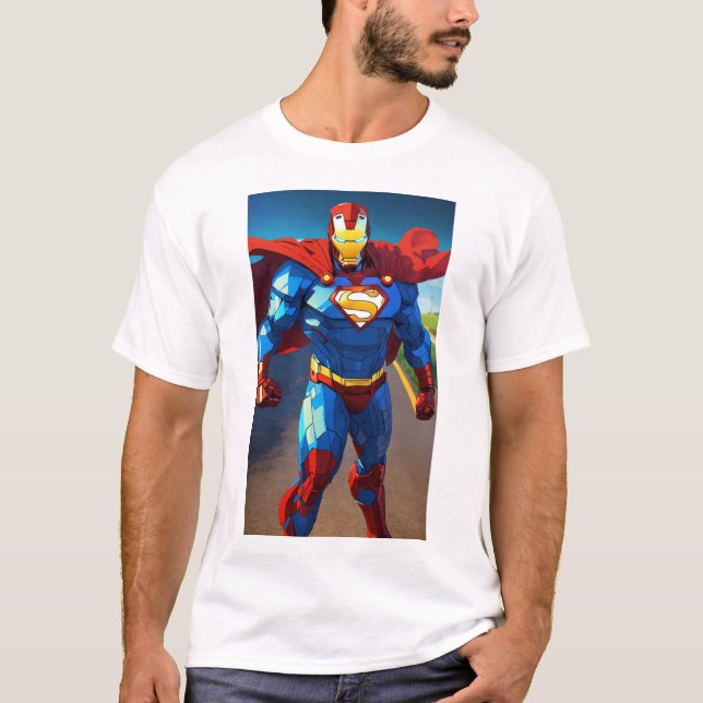 Camiseta Impressão de Arte de Parede Super-Herói Poderosa - (Frente)