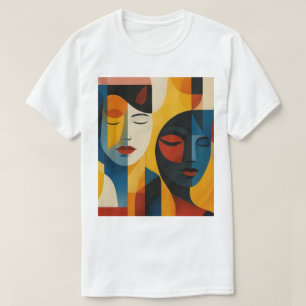 Camiseta Impressão de Arte de Rostos Abstratos, Retrato Dup