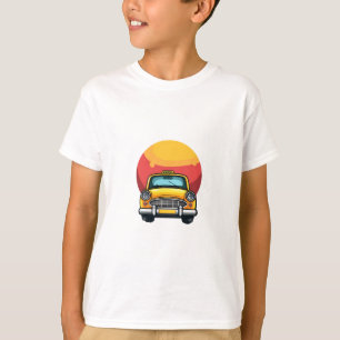 Camiseta Impressão de Arte de Táxi Amarelo Mostarda Retro e