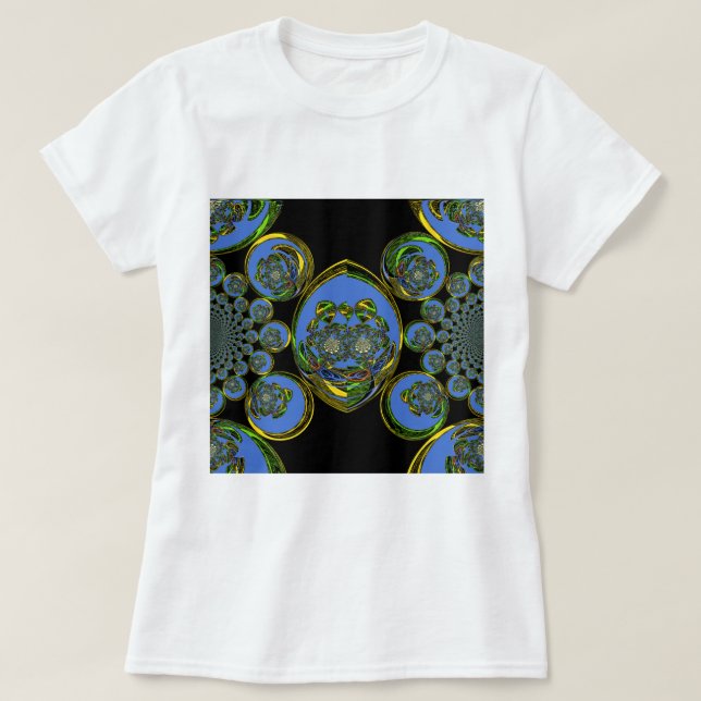 Camiseta Impressão de Arte do Caleidoscópio Azul e Amarelo (Frente do Design)