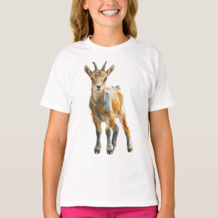 Camiseta Impressão de Arte Fina de Cabrito Radioso com Chif