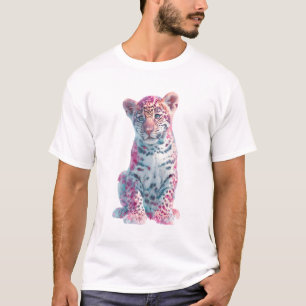 Camiseta Impressão de Arte Fina do Filhote de Leopardo Espe