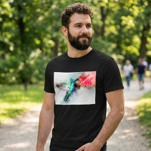 Camiseta Impressão de Arte Floral em Aquarela de Beija-flor