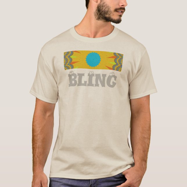Camiseta Impressão de Arte Mandala Ciano e Dourado (Frente)