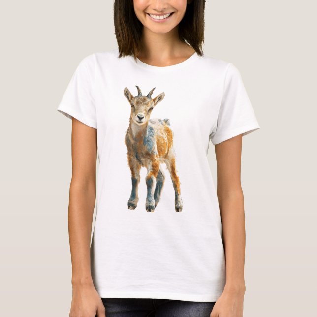 Camiseta Impressão de Arte Refinada de Cabrito com Chifres  (Frente)