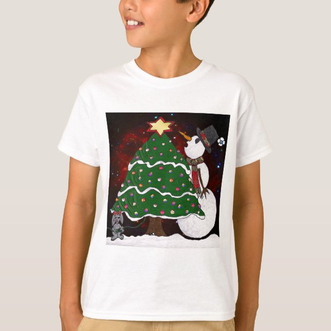 Camiseta Impressão de Arte Surpresa de Árvore de Natal (Frente)