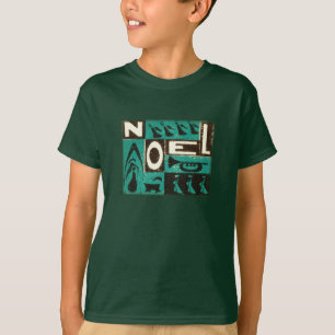 Camiseta Impressão de bloco verde do vintage de Noel