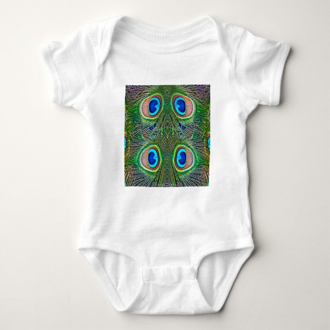 Camiseta Impressão de Caleidoscópio de Penas de Pavão (Frente)