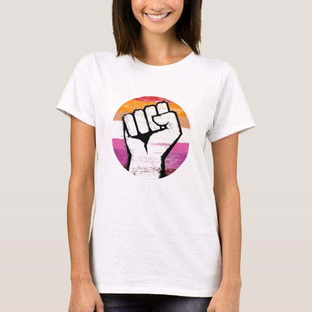 Camiseta Impressão de Círculo do Punho do Orgulho Lésbico (Frente)
