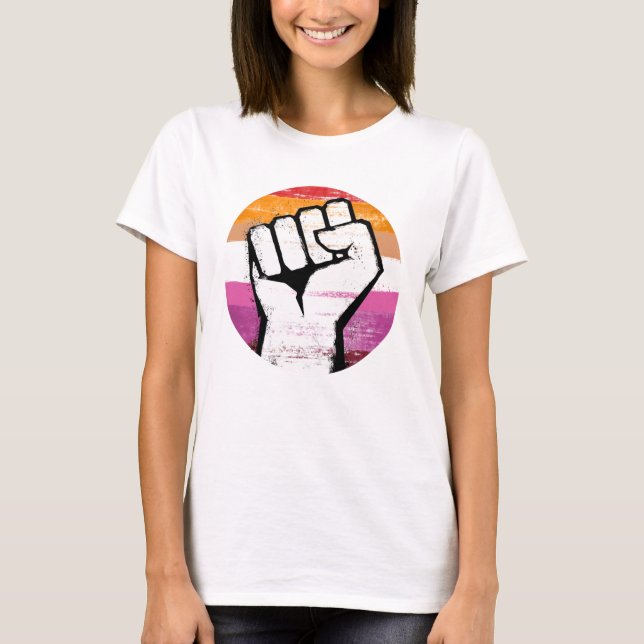 Camiseta Impressão de Círculo do Punho do Orgulho Lésbico (Frente)
