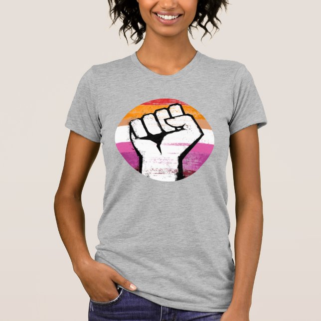 Camiseta Impressão de Círculo do Punho do Orgulho Lésbico (Frente)