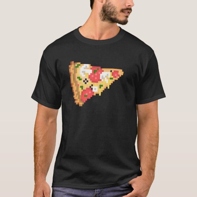 Camiseta Impressão de comida Pizza PixelArt queijo derretid (Frente)
